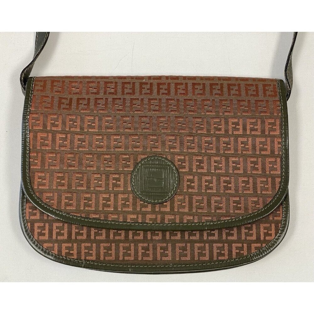 Vintage Fendi S.A.S. Roma Zucca FF Monogram Jacquard Leather Crossbody Bag
